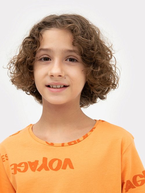 Футболка для мальчиков оранжевая с принтом "текст", фото 5 из 5