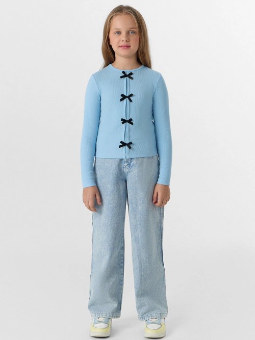 Джемпер для девочек голубой с декоративными бантиками, фото 3 из 5