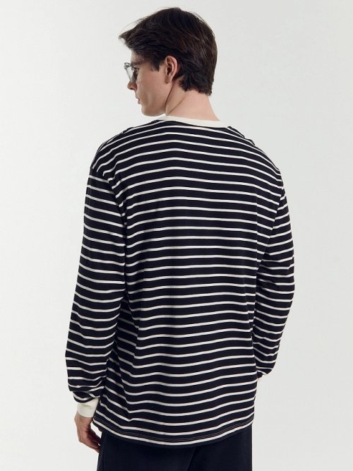 Лонгслив мужской молочный в черную полоску, фото 5 из 9