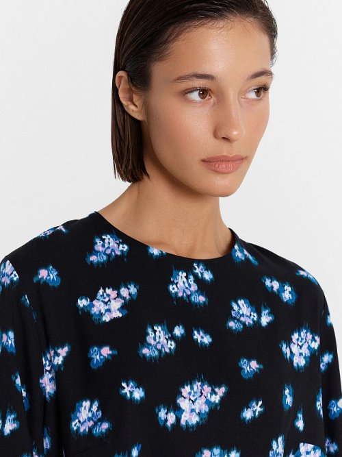 Платье женское черное с голубыми цветами, фото 5 из 6