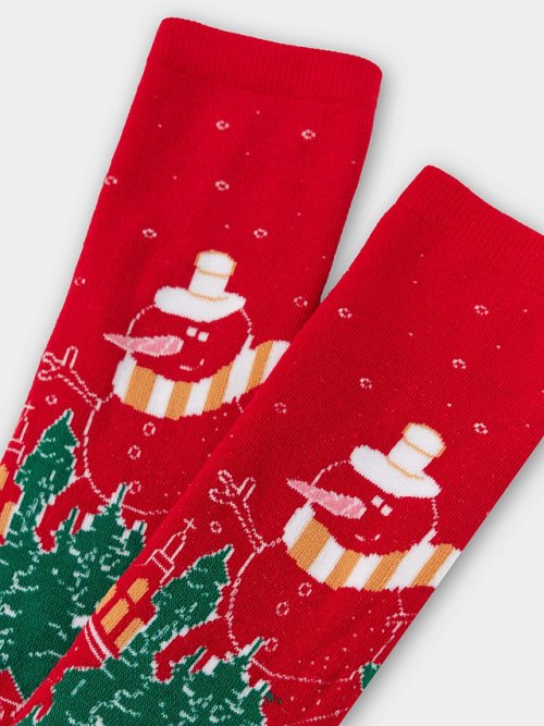 Носки женские красные с зимним узором, фото 6 из 6
