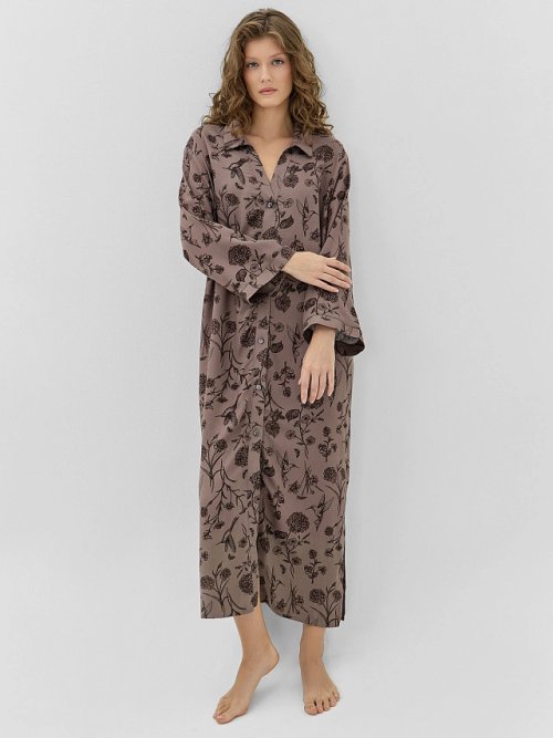 Платье женское домашнее коричневое с цветочным принтом, фото 4 из 8