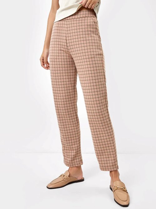 Брюки женские бежевые с принтом персиковая лапка, фото 2 из 4