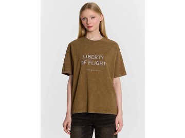 Футболка женская коричневая с обработкой эйсид и надписью "Liberty of flight"