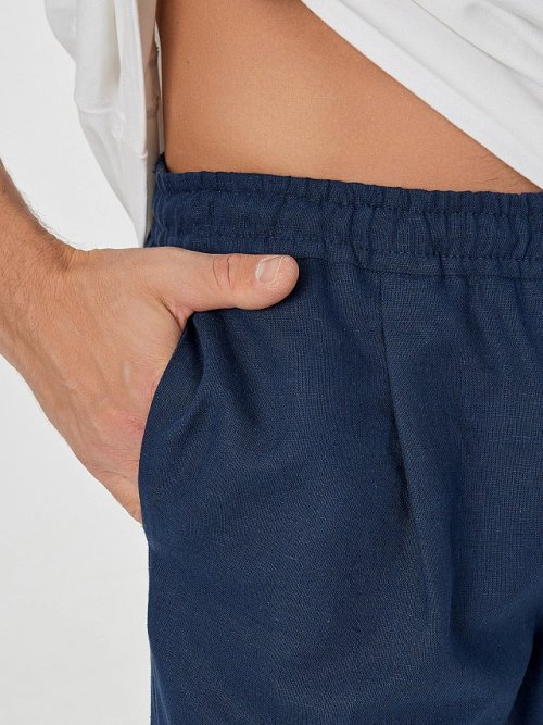 Брюки мужские темно-синие из хлопка и льна, фото 4 из 5