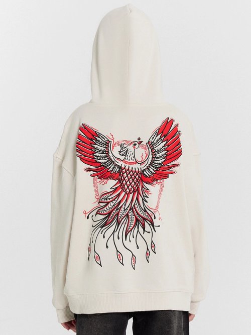 Худи для девочек бело-бежевое с Жар-Птицей, фото 6 из 9