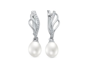 Серьги длинные Zlato, красное серебро 925 проба, вставка фианит/жемчуг