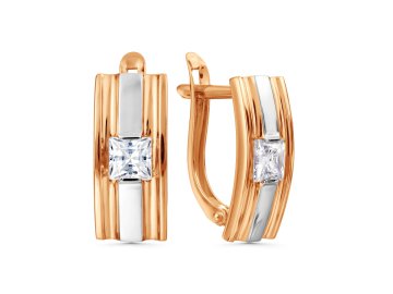 Серьги с английским замком 7 Карат, красное золото 585 проба, вставка фианит