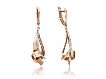 Серьги длинные Platina Jewelry, красное золото 585 проба, вставка фианит