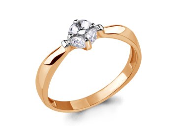 Кольцо помолвочное Aquamarine, красное золото 585 проба, вставка фианит
