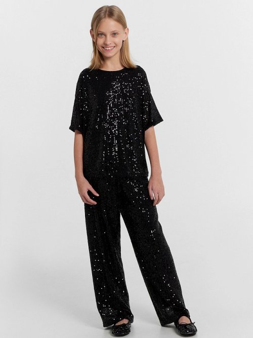 Брюки для девочки черные с пайетками, фото 3 из 5