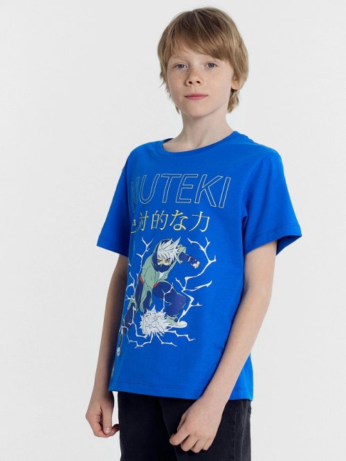 Футболка для мальчиков синяя с печатью, фото 1 из 8