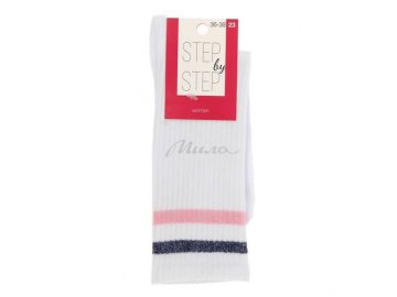 Носки женские STEP by STEP Полоски из люрекса, размер 23, цвет белый-синий арт. НЖ 9042-40