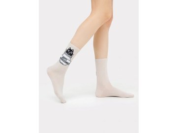 Носки женские серые рисунком в виде котика и надписи "Антидепресант"