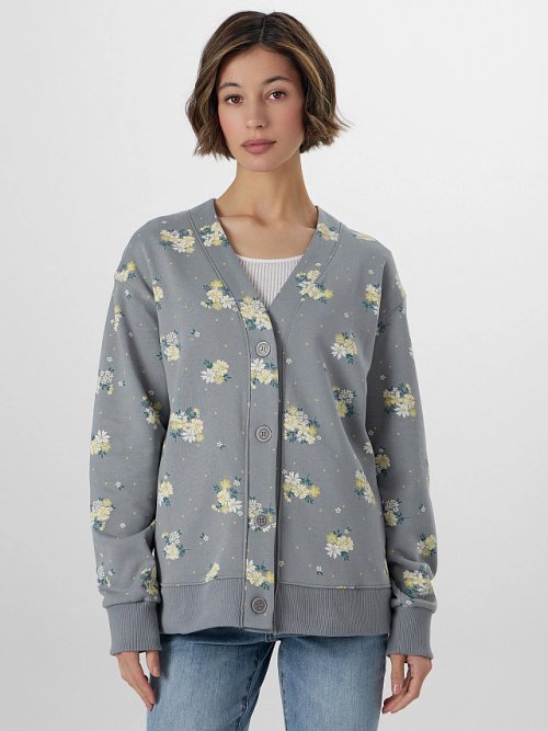 Кардиган серый с цветочным принтом, фото 1 из 7