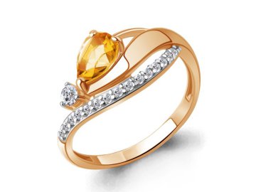 Кольцо декоративное Aquamarine, красное золото 585 проба, вставка фианит