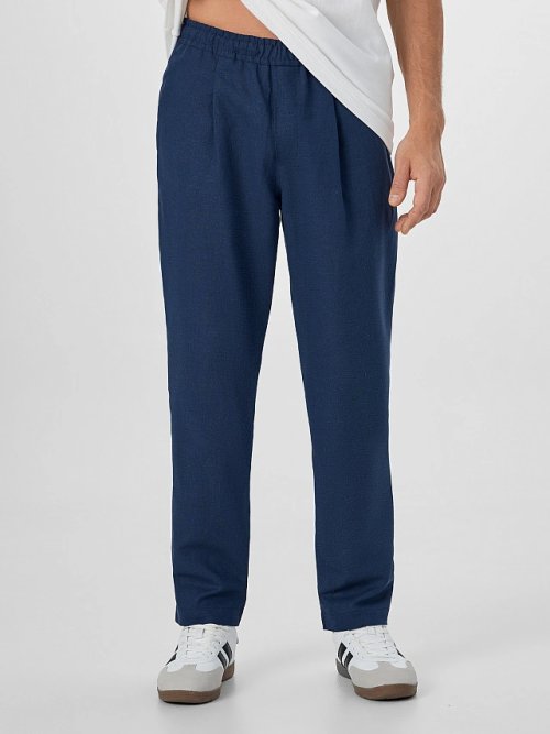 Брюки мужские темно-синие из хлопка и льна, фото 1 из 5