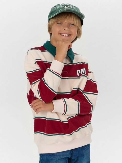 Свитшот для мальчиков в молочно-красную полоску, фото 5 из 5