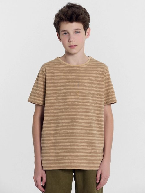 Футболка для мальчиков темно-бежевая в полоску, фото 2 из 5