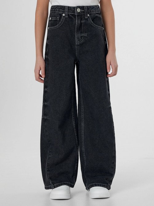Джинсы для девочек серые Wide leg, фото 3 из 21