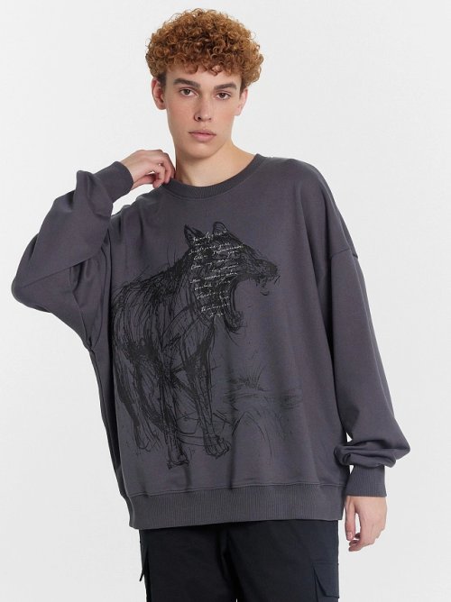 Свитшот мужской серый с принтом "Заповедный напев", фото 2 из 5