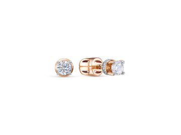 Серьги пусеты Berger, красное золото 585 проба, вставка фианит