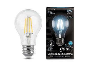 Лампа светодиодная филаментная GAUSS А60 10W 4100K E27