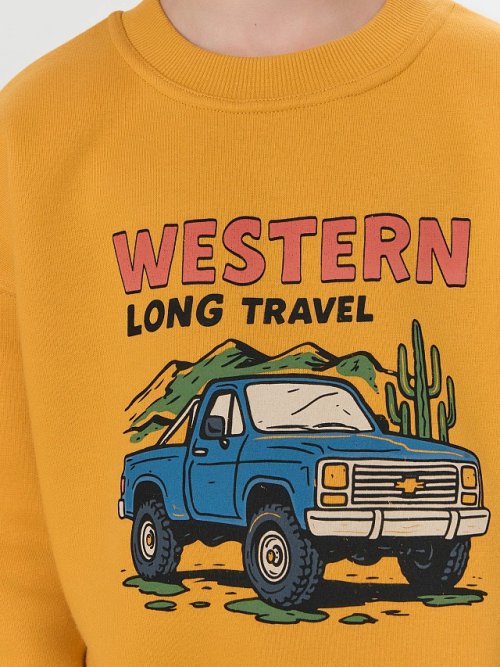 Свитшот для мальчиков оранжевый с надписью "Western long travel", фото 4 из 7