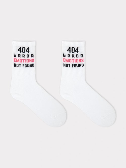 Носки женские белые с рисунком в виде надписи "404 ERROR EMOTIONS NOT FOUND", фото 3 из 16