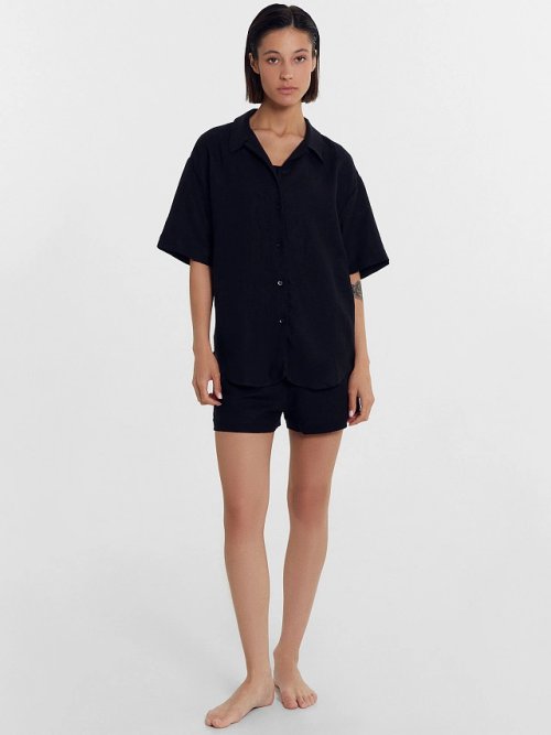Комплект женский (жакет, шорты) черный изо льна и вискозы, фото 4 из 12