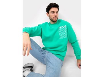 Теплый прямой джемпер бирюзового цвета с текстовым принтом в Лепеле Марк Формель