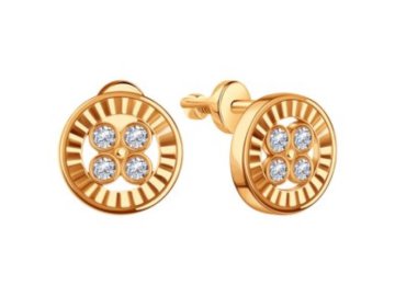 Серьги пусеты Karatov, красное золото 585 проба, вставка фианит
