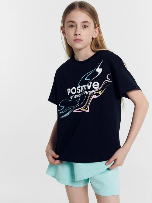 Футболка для девочек черная с печатью, фото 2 из 6