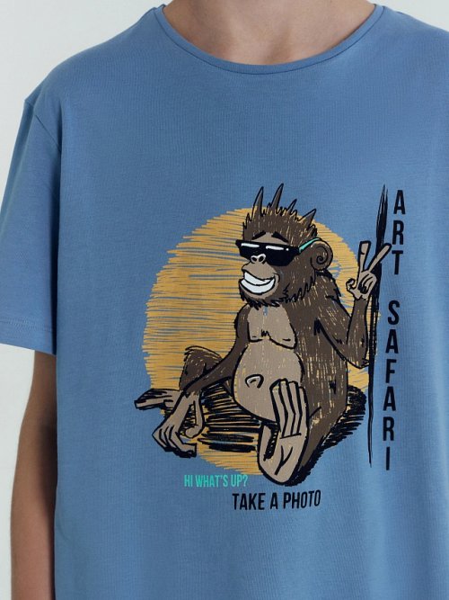 Футболка для мальчиков туманно-голубая с печатью, фото 5 из 5