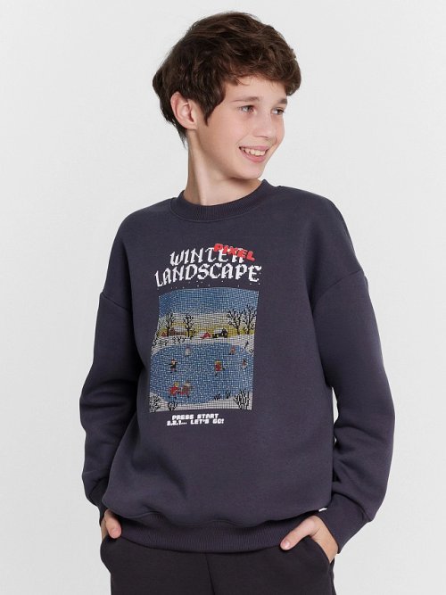 Свитшот для мальчиков графитовый с принтом, фото 2 из 5