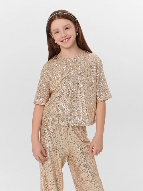 Блузка для девочек бежевая с пайетками, фото 6 из 6