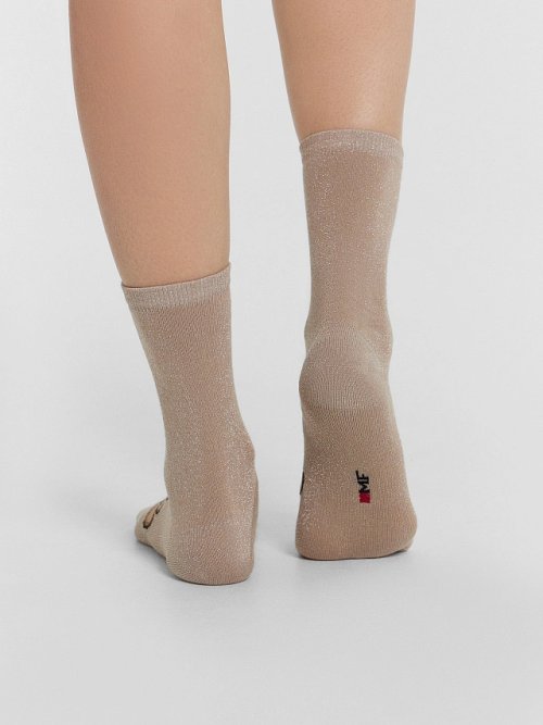 Носки женские высокие с люрексом и узором в виде оленей, фото 2 из 6