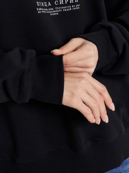 Свитшот женский черный с райской птицей-девой Сирин, фото 7 из 14