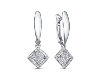 Серьги длинные RoseGrace, белое золото 585 проба, вставка бриллиант