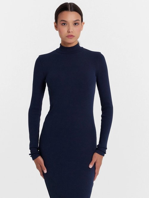 Прилегающее платье в рубчик графитового цвета, фото 4 из 6