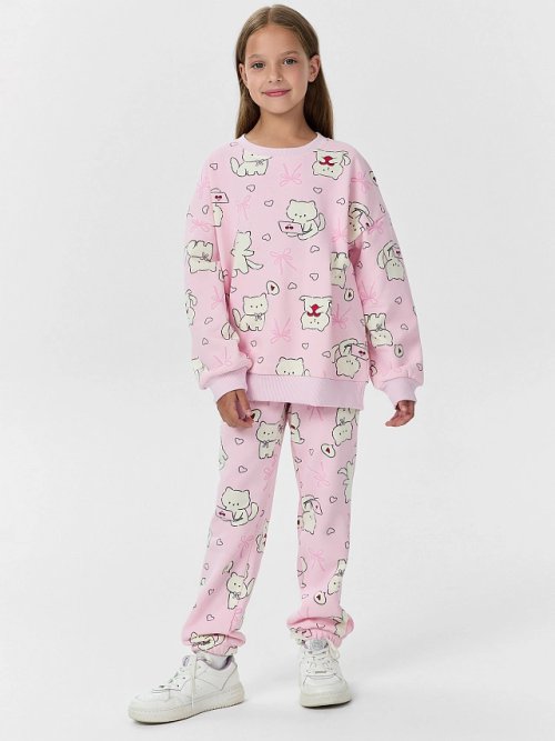 Брюки для девочек розовые с принтом, фото 3 из 6