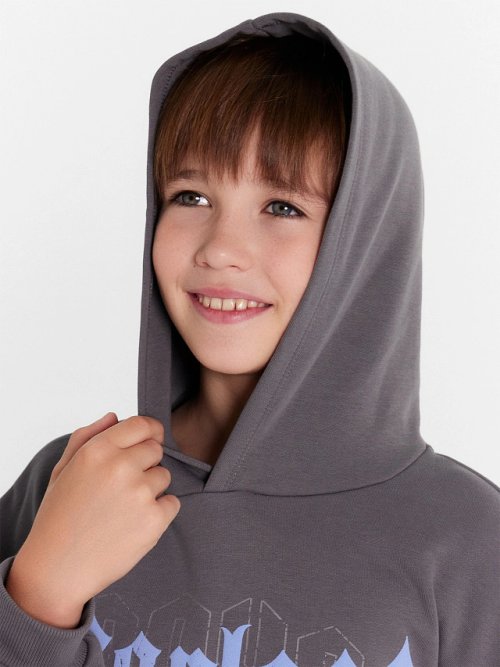 Худи для мальчиков серое с печатью, фото 4 из 7