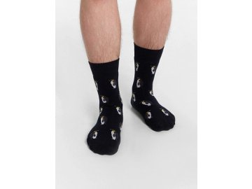 Носки мужские высокие черные с узором "пингвины"
