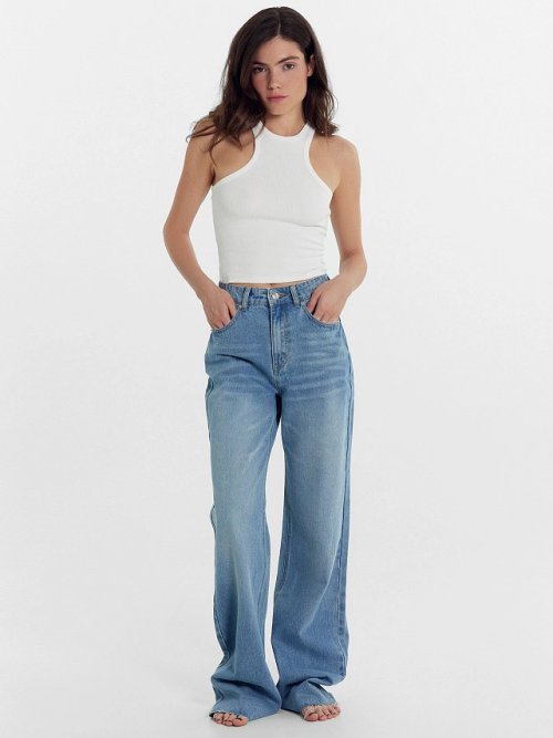 Брюки женские джинсовые wide leg fit голубые, фото 3 из 40