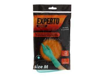 Перчатки для уборки EXPERTO латексные c хлопковым напылением, размер M