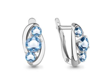 Серьги с английским замком Aquamarine, серебро 925 проба, вставка топаз