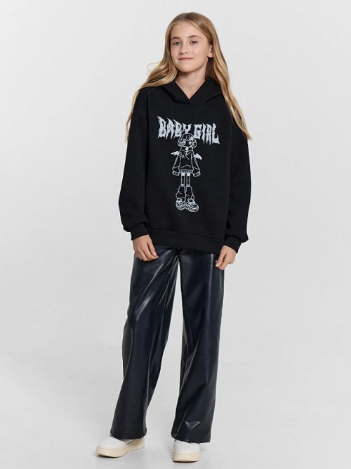 Худи для девочек черное с печатью, фото 3 из 6