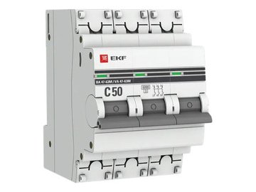 Выключатель автоматический EKF PROxima ВА 47-63M 3P 50А (C) 6kA