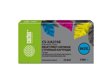 Картридж струйный Cactus CS-3JA27AE 963XL голуб.пигм. (25.5мл) для HP OfficeJet Pro 9010/9010e/9012/9014/9015/9016/9019