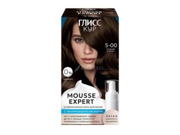Краска-мусс стойкая для волос ГЛИСС КУР Mousse Expert, тон 5-00, 85 мл